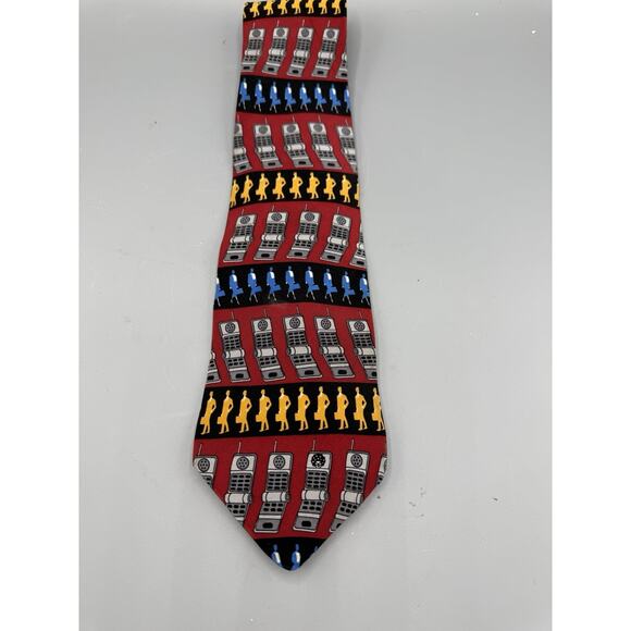 Vicky Davis Silk Tie Retro Cell Phone Pattern Novelty Necktie Made in USA - Picture 1 of 3